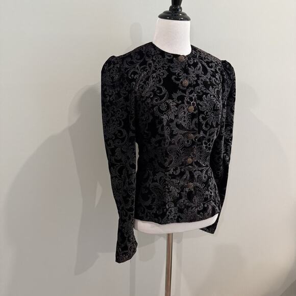 Vintage 80s Gunne Sax Jacket Size XS Jessica McClintock Velvet Peplum Edwardian - Picture 2 of 15